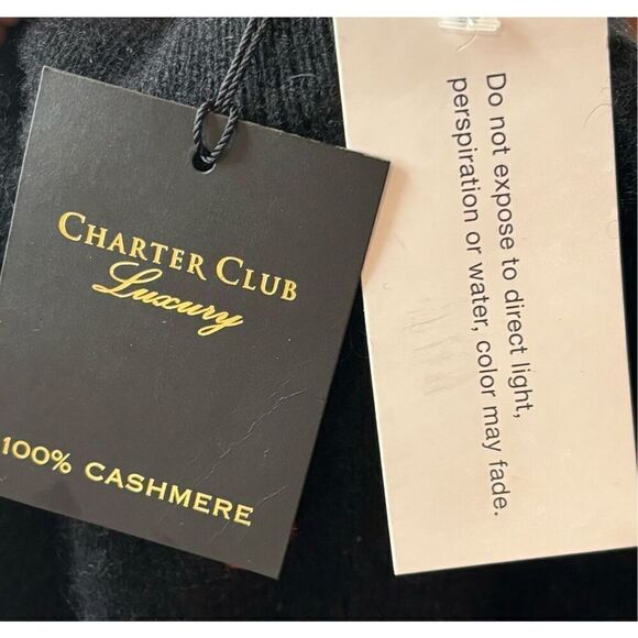 Charter Club Luxury Black With Multi PomPom 100% Cashmere Seeater NWT Size Small - Picture 5 of 6